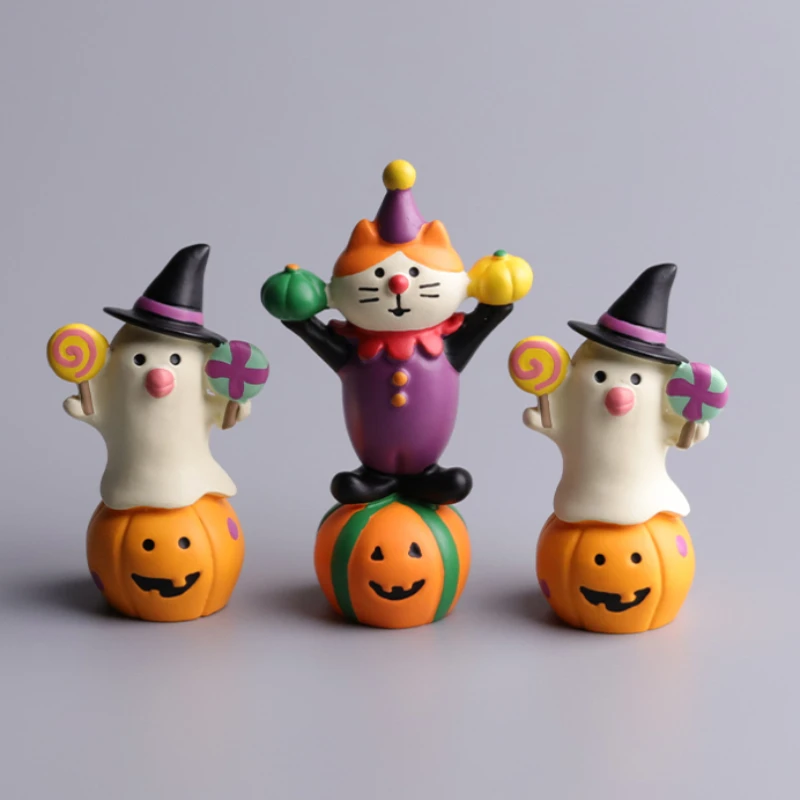 

Kawaii Cat Resin Ornaments Cute Pumpkin Ghost Desktop Decoration Clown Cat Doll Figurines Halloween Decorations Wholesales 2024