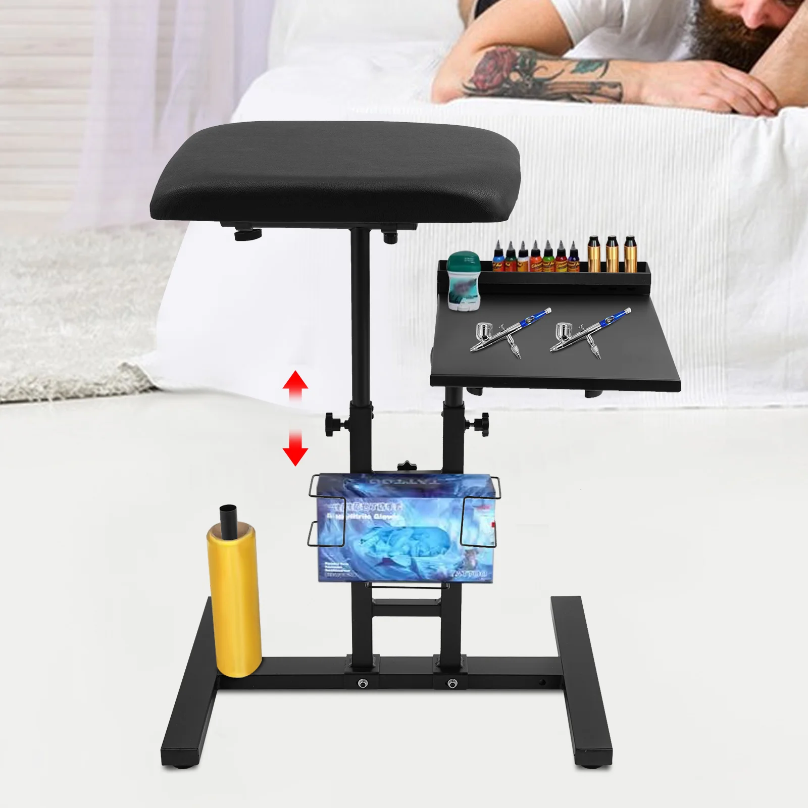 

Tattoo Armrest Stand Rotatable 360° Armrest Leg Wrist Holder 55-90cm Height Adjustable Arm Rest Bracket w/ Workbench