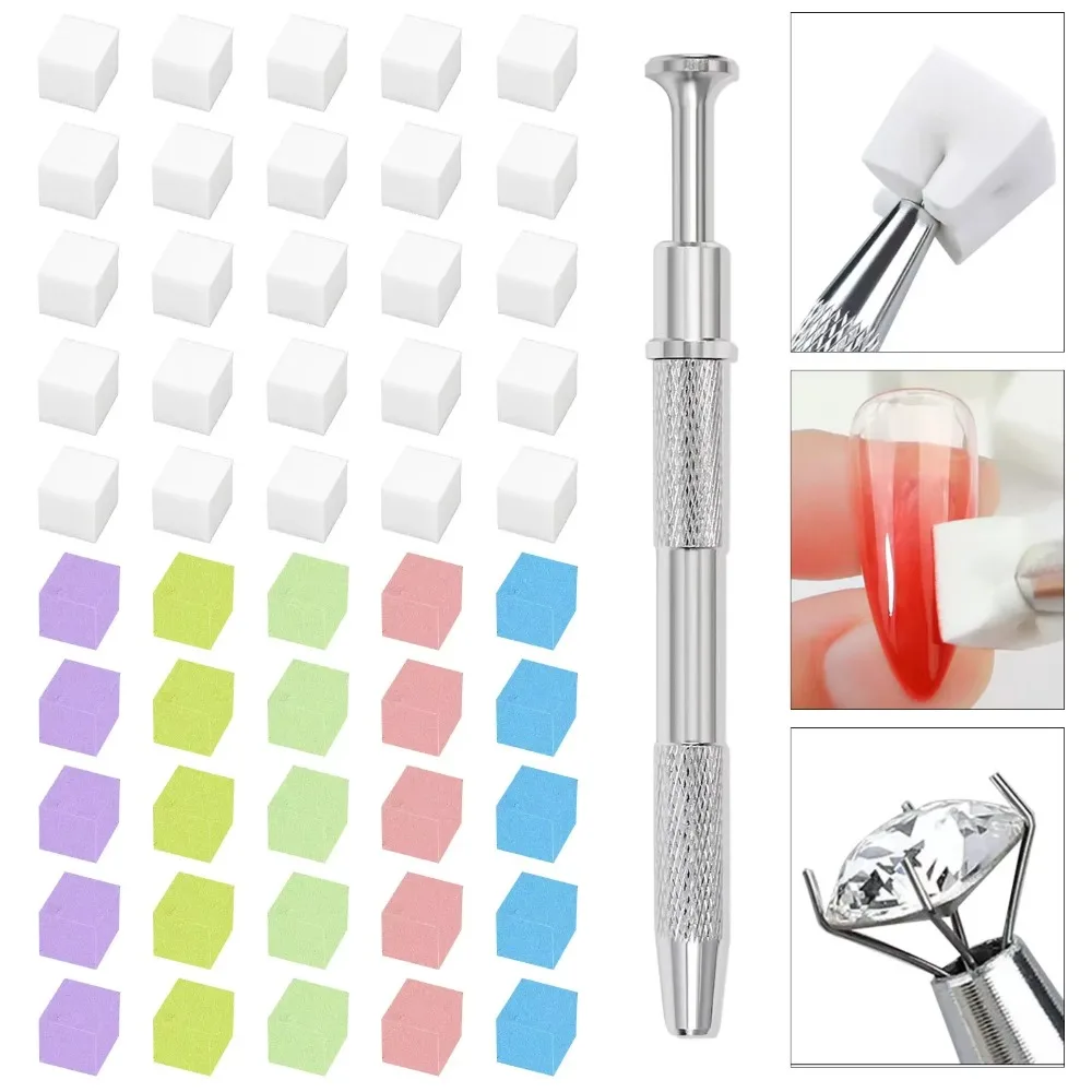50 pièces/ensemble avec stylo à saisir Nail Art éponge carré bricolage ongles tache dégradé éponge doux dégradé ongles brosses