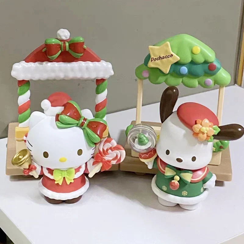 Sanrio-caja ciega Kawaii de la serie del mercado de Navidad, Kuromi Melody, Cinnamoroll, Pochacco, figura coleccionable, juguetes, decoración de la habitación, regalo para niños