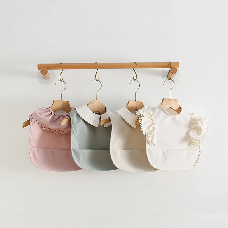 Baberos de estilo nórdico para bebé, babero de PU suave e impermeable, protección de comidas, paño para eructar con bolsillo, fácil de limpiar