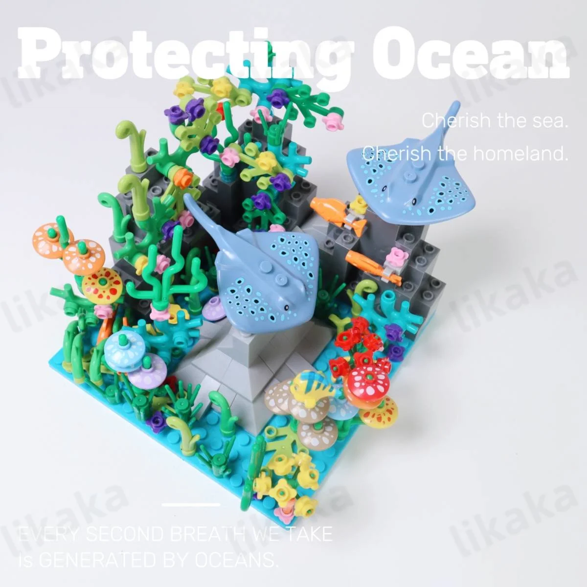 MOC Underwater Animals Building Blocks Toys for Children Rays Turtles Dolphin Fish Octopus Model Blocks Set Kids Toys Gifts