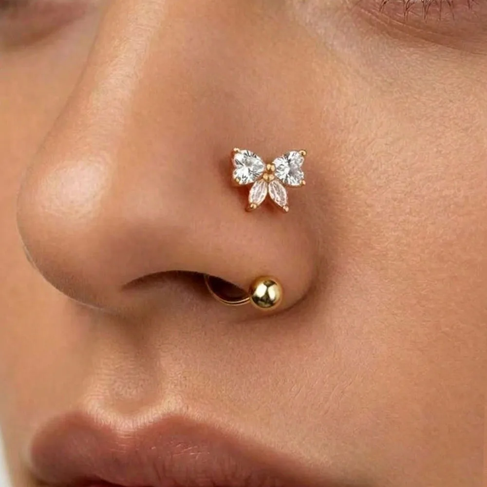Women's Simple Flower-Shaped Nose Ring, 14K Gold Plated