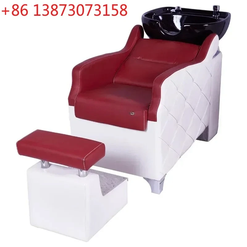 35Hair treatment shampoo bed Barber shop Multifunctional flush bed Half lying ceramic basin Shampoo chair with pedalsSSS