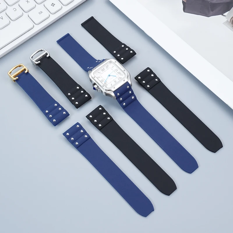 for Cartier Santos Strap 21mm - High Quality Soft Silicone Rubber Watch Band - Waterproof & Sweatproof - Wristband Replacement