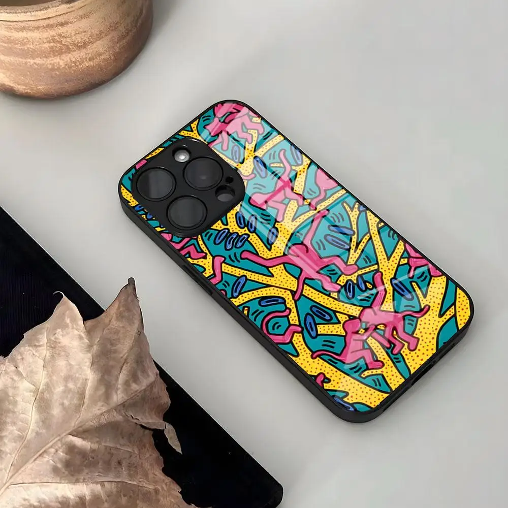 MINISO-Fashion KeithS Haring Abstract Phone Case For IPhone 17 16 15 14 Pro Max 13 12 11 for Samsung S25 Gardener 24 Glass