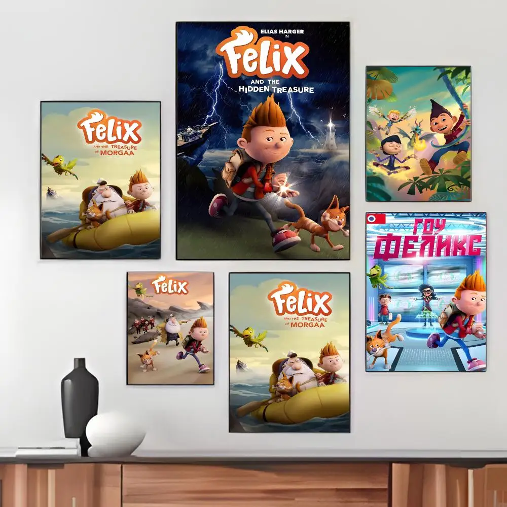 Cartoon F-Felix and the Hidden Treasure Poster Pegatina artistica HD autoadhesiva impermeable para salon dormitorio