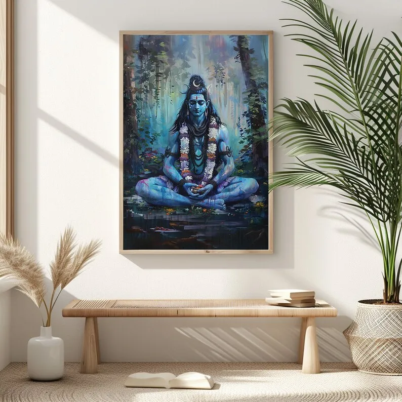 Hindu God Lord Krishna,Shiva,Ganesha Meditation Indian Traditional Artwork Poster Canvas Painting Wall Pictures Home Decor Gift