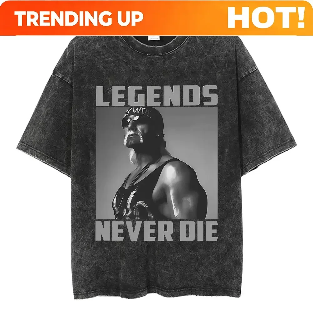 Customization Shirt Funny Hulkamania RIP Hulk Hogan Vintage Washed T Shirt Wrestling Athlete Print Short Sleeve T-shirt Men's Fa