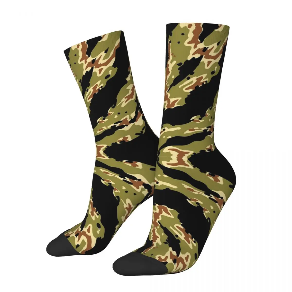 Harajuku Vietnam Tiger Stripe Camo Football Socks Polyester Long Socks for Women Men Sweat Absorbing