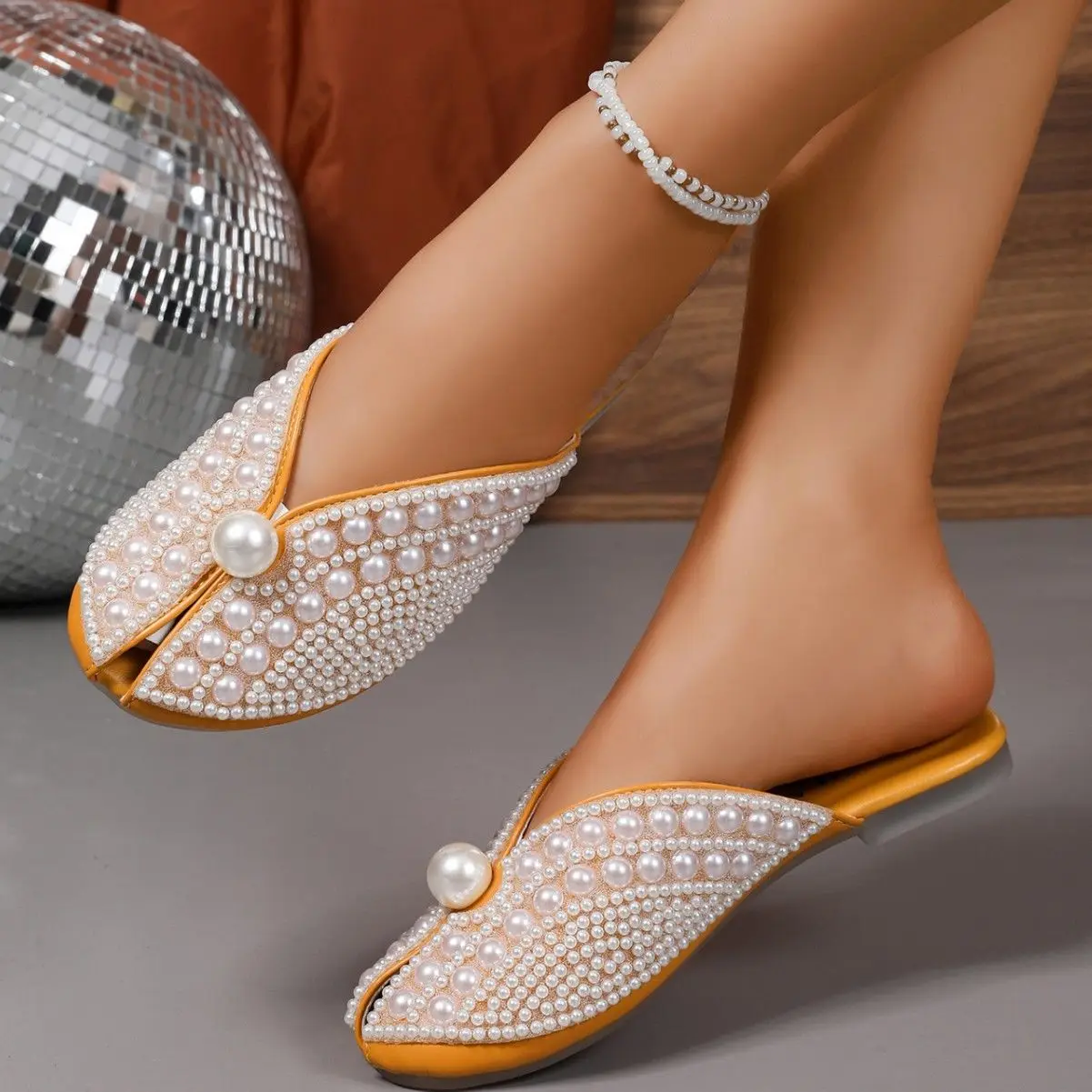 

Muller Shoes 2026 New Summer Women Pearl Baotou Slippers Soft Bottom Non-slip Garden Beach Shoes Flip-Flops Fish Mouth Slides