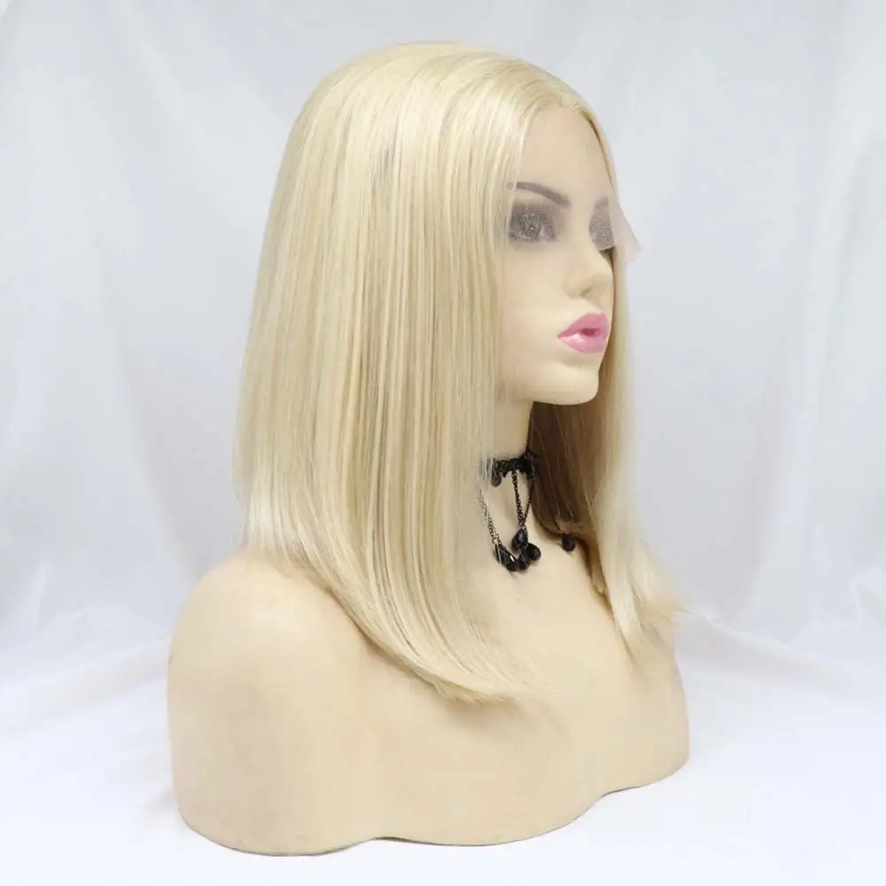 

Парики Сильвия, короткие светлые прямые парики, синтетические светлые парики с кружевом спереди, термостойкие волокна, парики из волос 14 дюймов