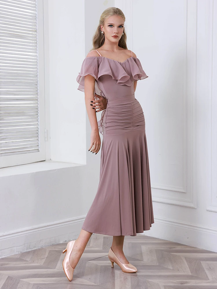 Robe de danse de salon pour femmes, vêtements de spectacle de danse sociale Standard, robe de compétition de valse, jupe justaucorps d'entraînement 2433