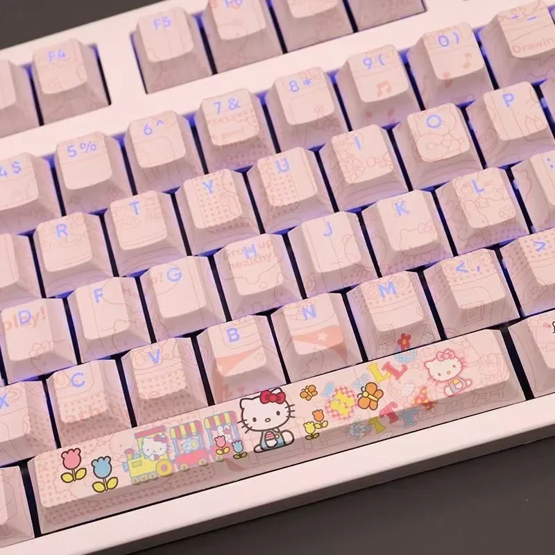 Sanrio Pink Kawaii hello kitty Cinnamoroll Keycaps PBT Mechanical Keyboard Key Caps OEM Highly Cute Keyboard Accessories