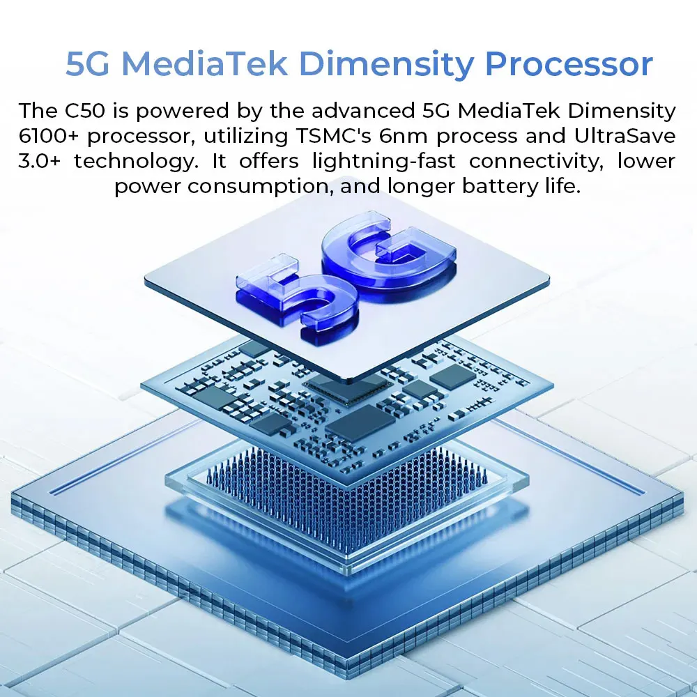 글로벌 버전 Oukitel C50 5G 스마트폰, 6.8 인치 HD + 물방울 화면, 5150mAh 24GB + 128GB 휴대폰, 50 MP 휴대폰