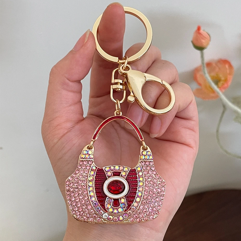 Luxury Women\'s Rhinestone Bag Key Ring Handbag Pendant Car KeyChain Souvenir 2024