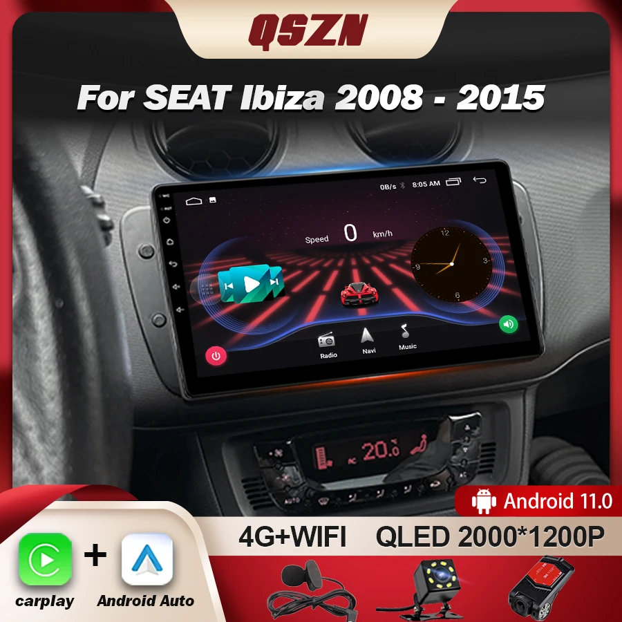 

QSZN for Seat Ibiza MK4 6J 2008-2015 Car Radio Android 13 GPS Navigation Stereo Carplay Multimedia Player 8 Core QLED Screen