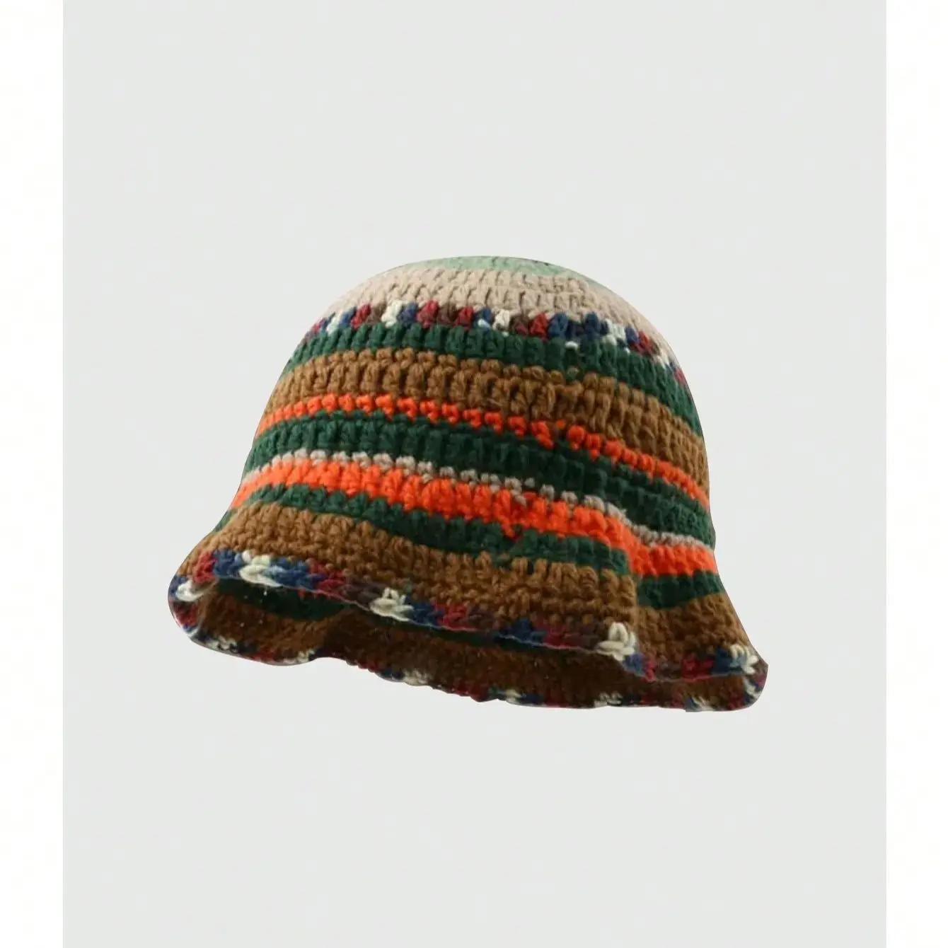 

Niche Handmade Cut Out Crochet Colorful Line Pattern Contrasting Fisherman Hat Women Face-Showing Small Woolen Knitted Basin Hat