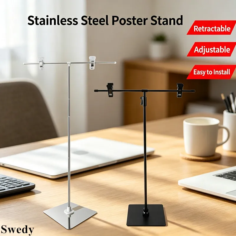 4 Pieces Adjustable Height Poster Stand With Clips Stainless Steel Sign Holder Stand Banner Advertising Poster Display Rack