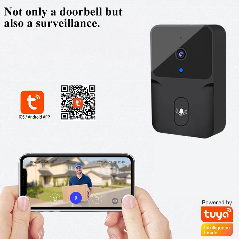 Tuya App-Free Cloud Storage WiFi Doorbell, Low Consumption Visual DoorViewer, Door Entry, Welcome Chime, Peephole Viewer