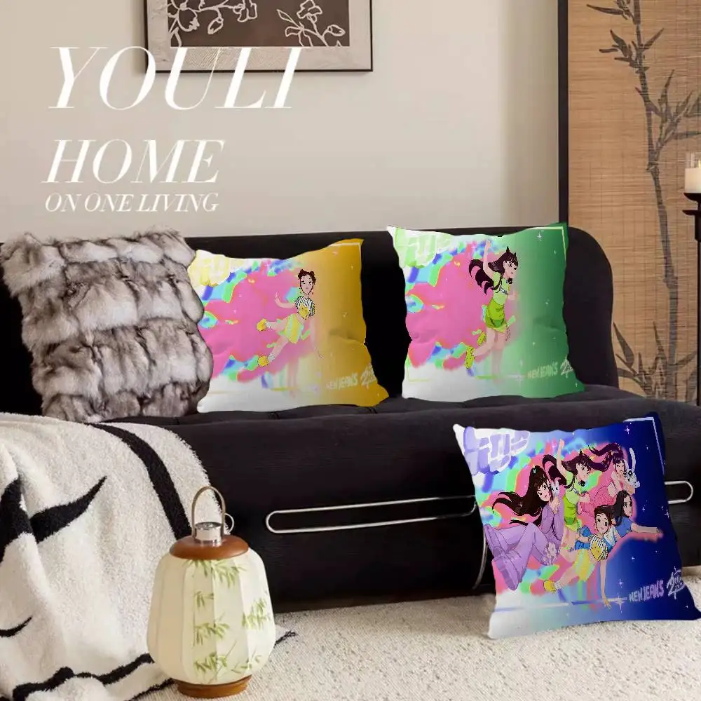 N-NewJeans Singing Group Anime Cushion Cover Decorative Pillow Sofa Home Decor case pillow cases