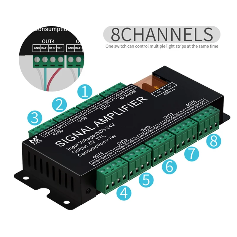 FEDI-3X 8CH LED Strip Signal Amplifier,WS2812 5V SPI TTL Signal Output For WS2811 WS2815 SK6812 Pixels LED Light DC5-24V