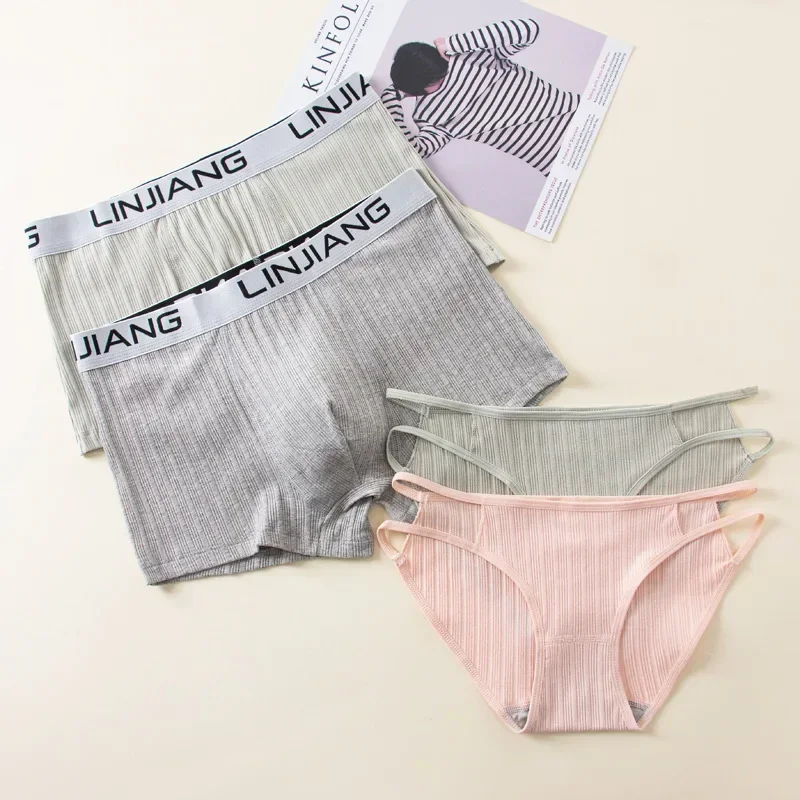 2Pcs Couple Underwear Set Men's Boxer Briefs Women's Lace Panties Sexy Cozy Cotton Lingerie Thread Trimmings Lovers Gift - Image 3