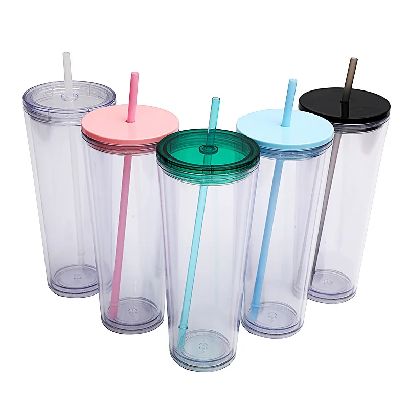 Vaso de globo de nieve de plástico transparente de doble pared, 700ml, 710ml, 24oz, vaso de globo de nieve con tapa y pajita no predesillado