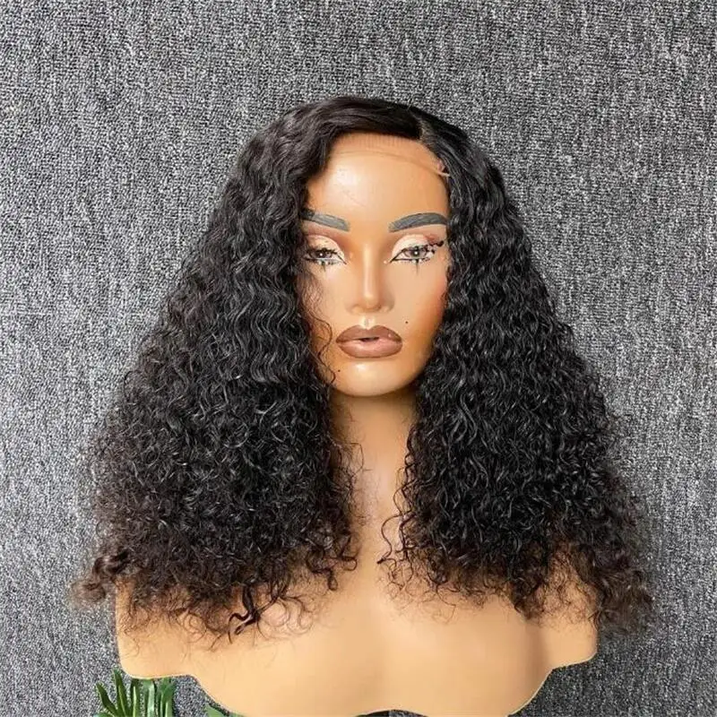 Perruque Lace Front Wig sans colle crépue bouclée noire naturelle pour femme, cheveux de bébé préplumés, densité 180%, 26 po de long, degré de chaleur, 03/3