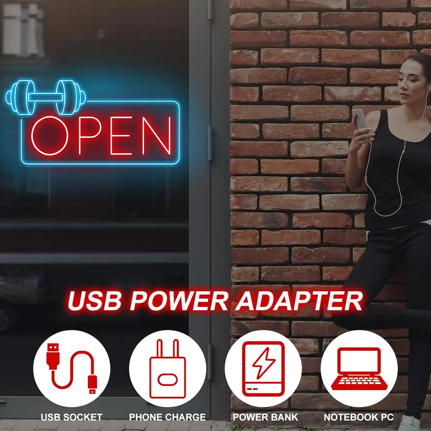 الصالة الرياضية اللياقة البدنية مفتوحة النيون تسجيل USB عكس الضوء LED ضوء النيون رياضة مفتوحة جدار ديكور فني لنافذة الأعمال علامات مفتوحة اللياقة البدنية نادي ديكور