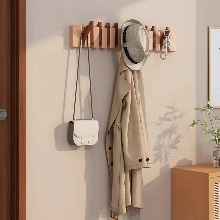 Solid Wood Hook Without Punching, Wall Hanging Clothes Hook, Hanging Clothes Hanger Behind The Entrance Door