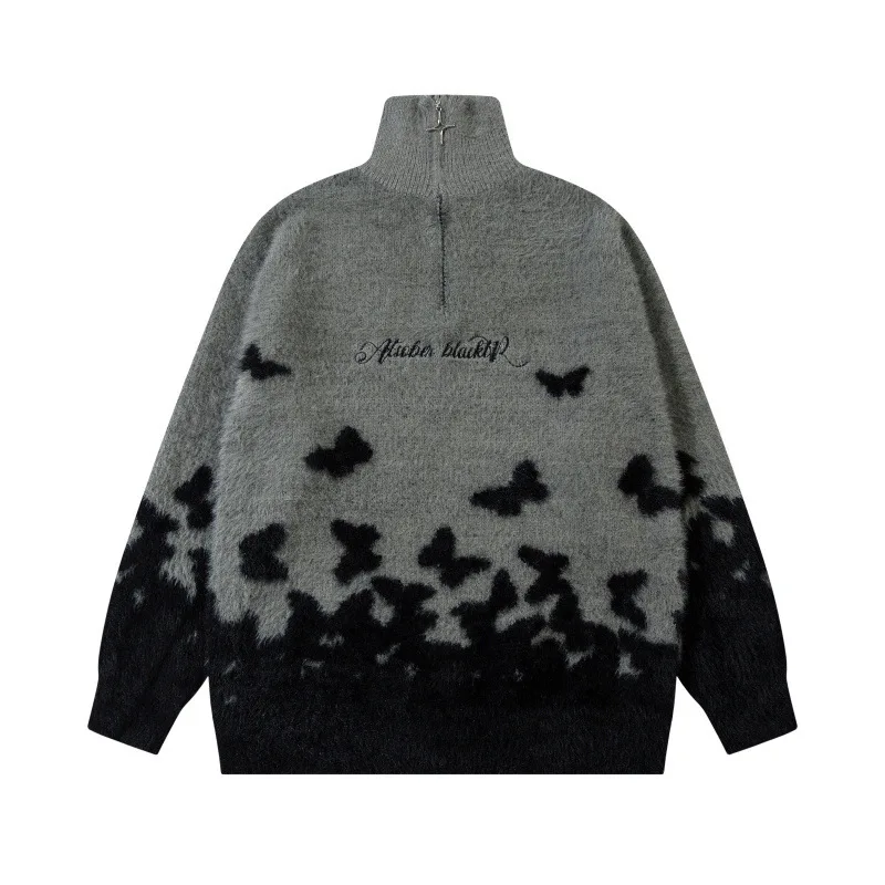 HKSH 2025 Herbst Winter Neue Mann der Amerikanischen Stil Gestrickte Pullover Trendy Lose Jacquard Halb-Reißverschluss Frauen Chic Ins trendy HK 10923