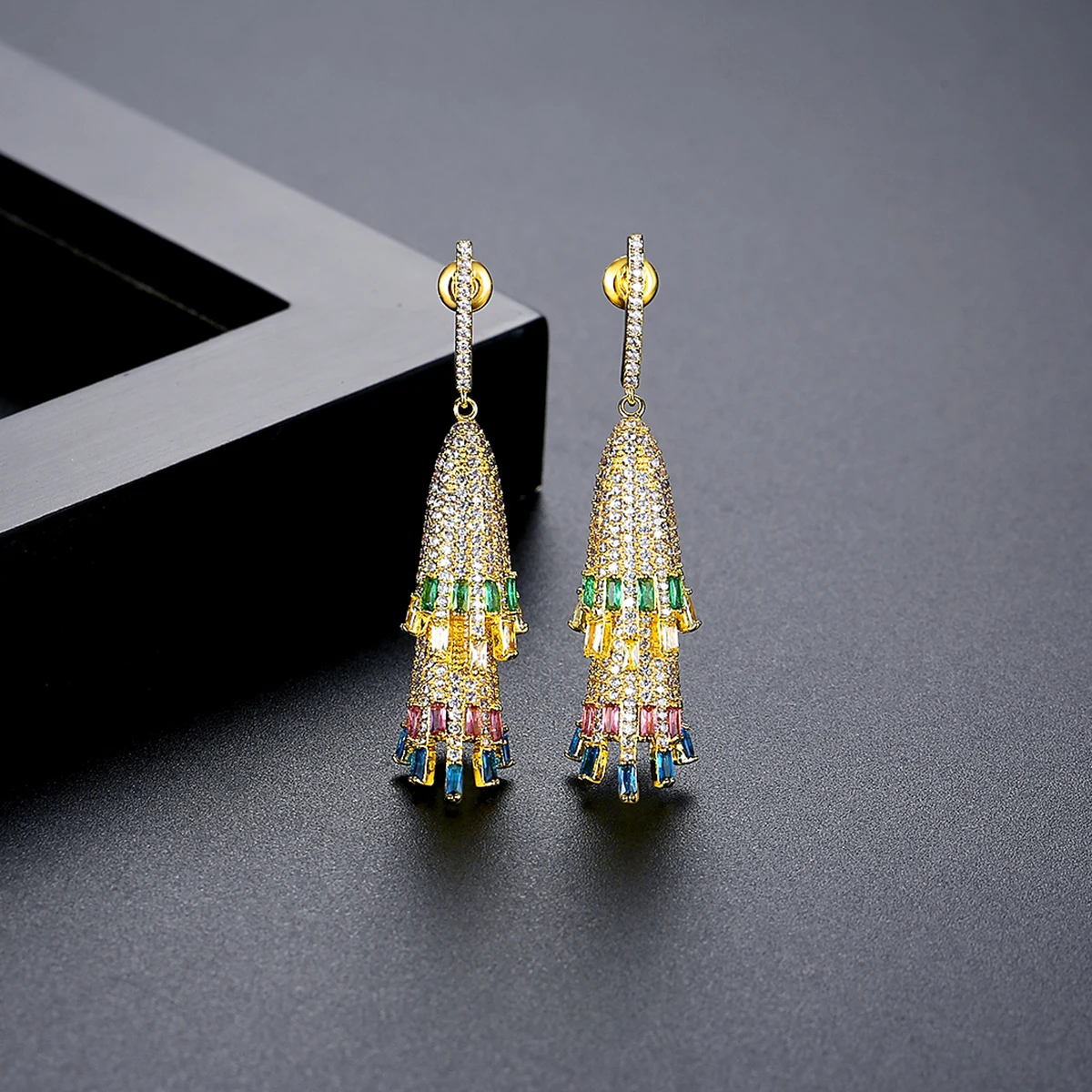 LUOTEEMI Luxury Indian Jhumka Earrings Jewelry for Women Ethnic 2 Layers Long Tassel Pakistan Style Wedding Bridal Accessories