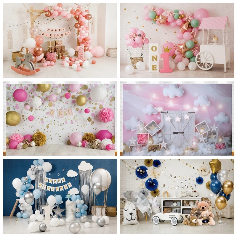 

Newborn Baby 1st Birthday Party Backdrop Cake Smash Photography Background Colorful Balloon Girl Boy Kid Backdrops Decortaion