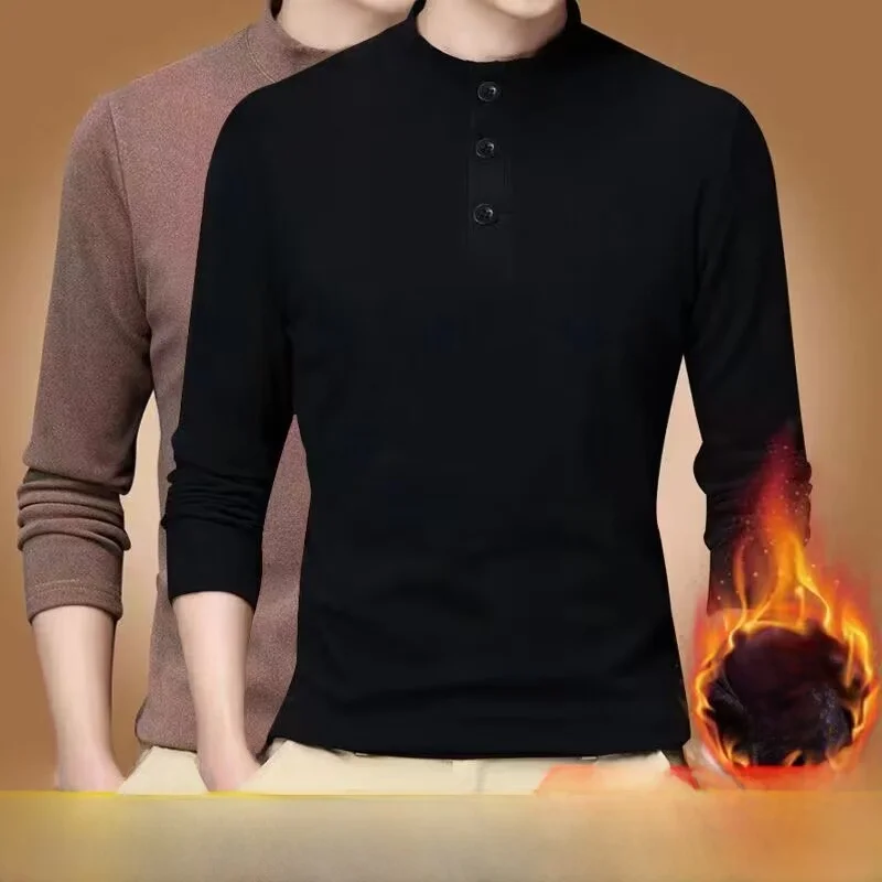 

Double-Sided Fleece Long Sleeve Men's T-Shirt Casual Sportswear Thermal Underwear Warm Base Layer Shirt for Autumn Winter