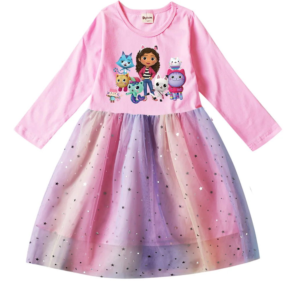 Gabbys Dolhouse Dress Kids Gaby Chat Clothes Baby Girls Long Sleeve Casual Dresses Wedding Party Sequin Birthday Gifts Vestidos