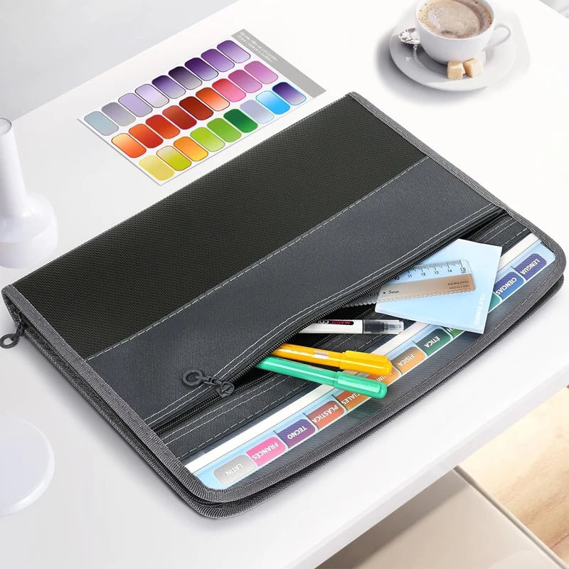 A4 European-Style Double-Zipper Expandable File Folder Large-Capacity Organizer with 12 Pockets for Office Documents & Supplies