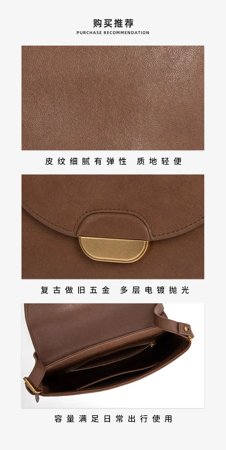 Venof-Genuine Leather Shoulder Bag for Women Saddle Bag, 100% Soft, Vintage, Casual Messenger Bag, Commute Female Bag, New Trend