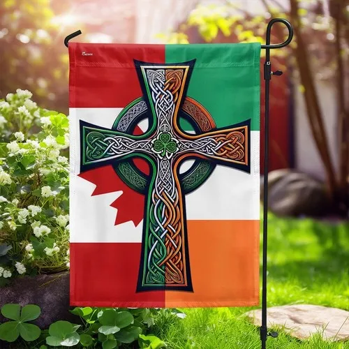 Irish Celtic Knot Cross St. Patrick’s Day Canada Irish Double-sided Garden Flag OOV IIC
