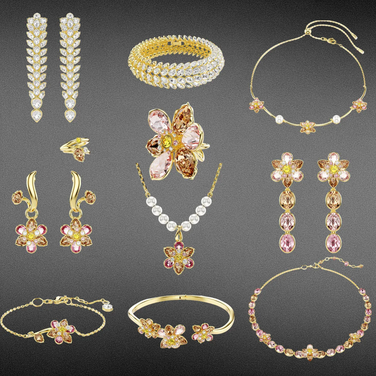 

2025 New Luxury Flower Pattern Necklace Pendant Earnail Ring Bracelet, Daily Wear, Party Essential, Unisex - Birthday Gift