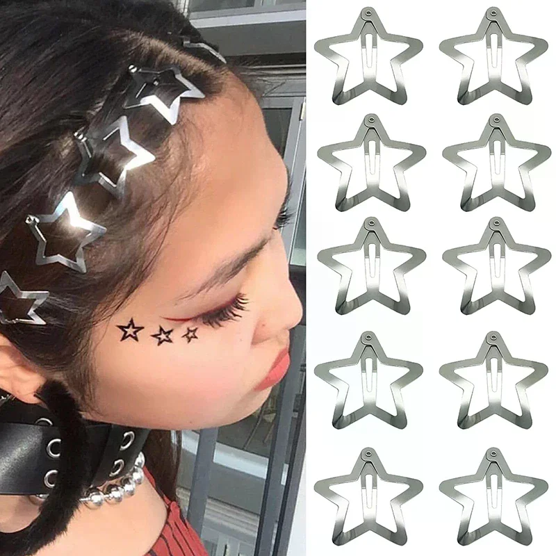 10pcs Star Hair Clips Snap Hair Barrettes Non Slip Five Pointed Star Hair Accessories for Girls Women Y2K Metal Hair Clips
