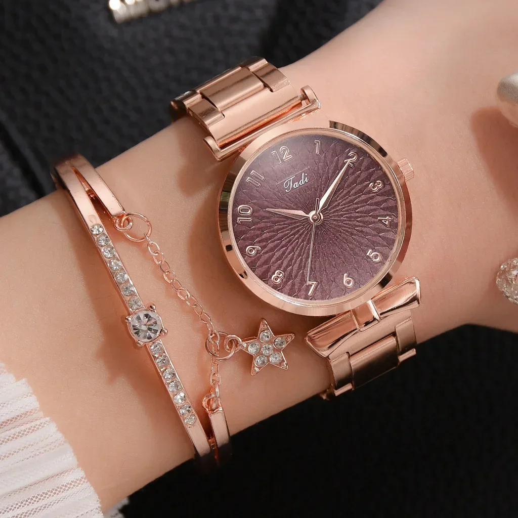 Conjunto de 2 piezas para Mujer, relojes de pulsera de cuarzo a la moda, Reloj magnético deportivo para Mujer, Reloj de pulsera de oro rosa