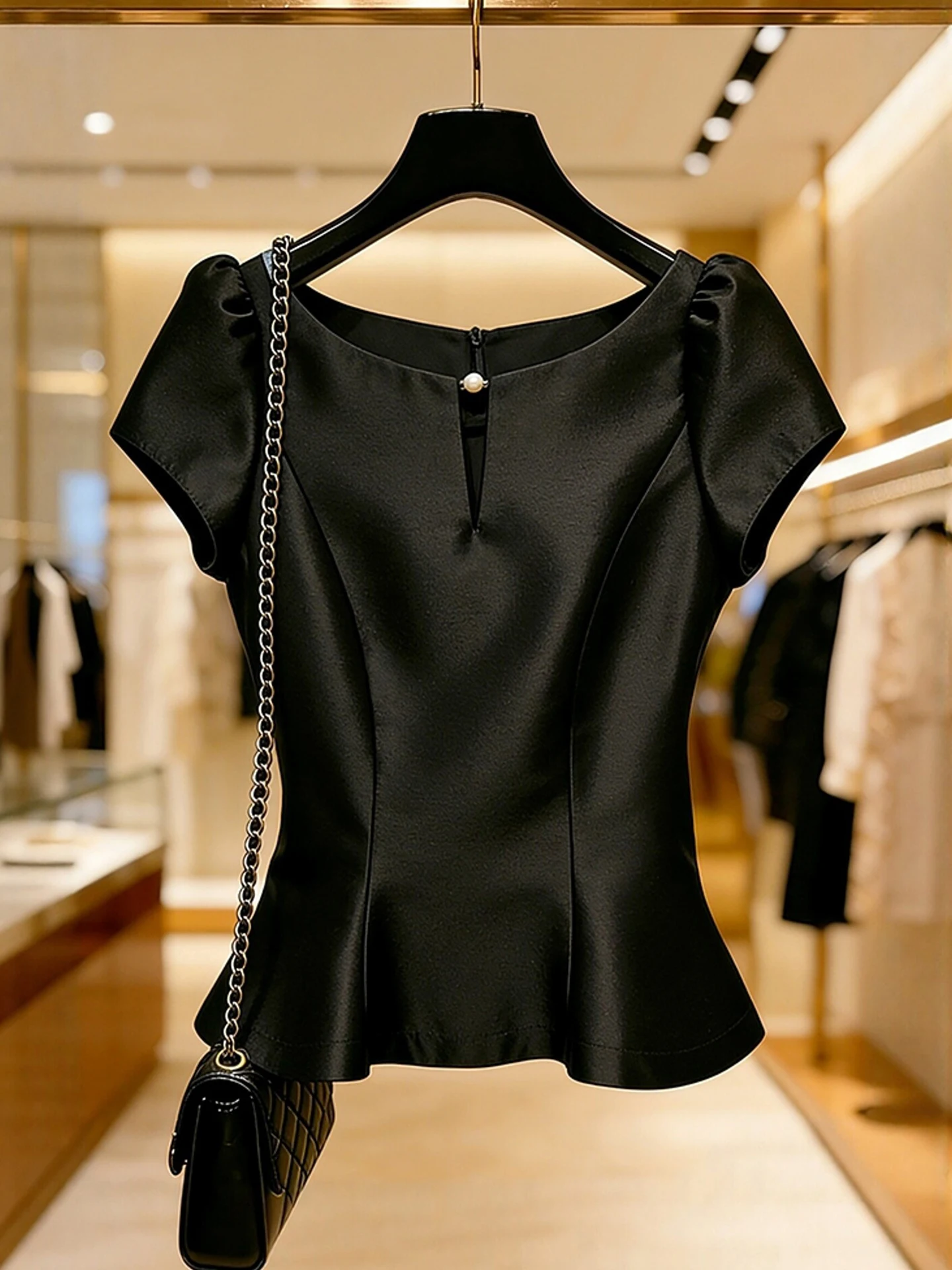

Elegant Pure Color Short Sleeve Shirt Women's Fashionable Commute Style Crew Neck Pullover Summer Top Age-Defying Korean Version