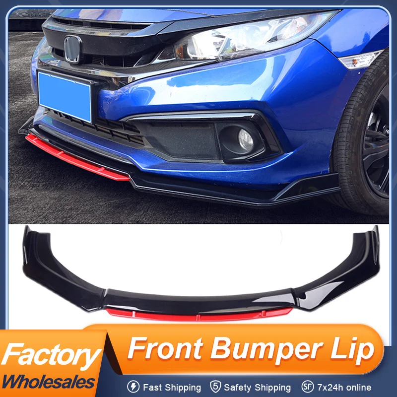 

Universal Fitment Car Front Bumper Lip Chin Splitter Diffuser Spoiler Bodykit 4Pcs/Set PP Plastic Black Red Carbon Accessoriee