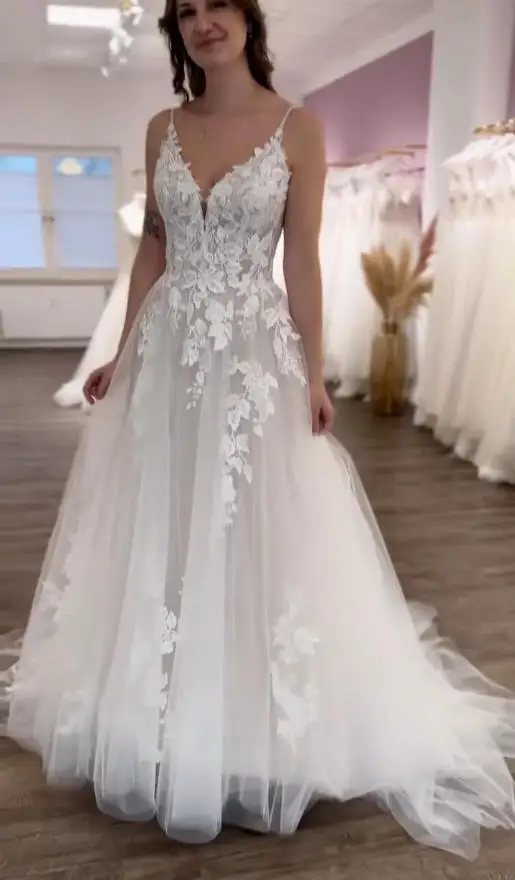 Sevintage 2025 زينة الدانتيل فستان الزفاف السباغيتي Strape تول ألف خط فستان زفاف مخصص رداء دي ماري