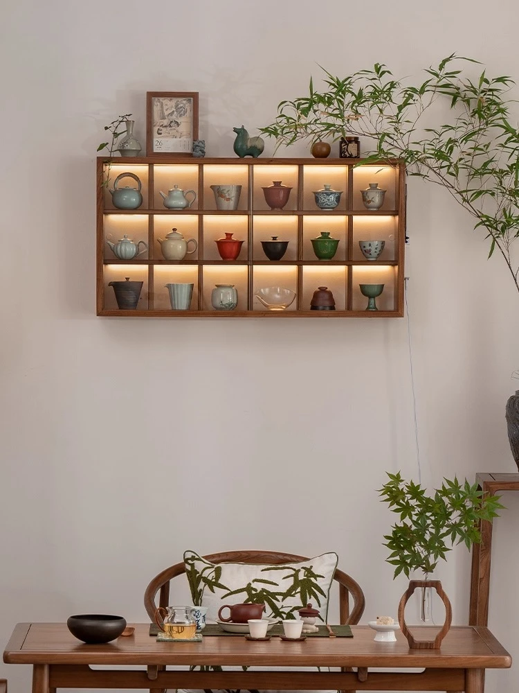 

Cup holder Solid wood New Chinese tea set rack Old elm rack