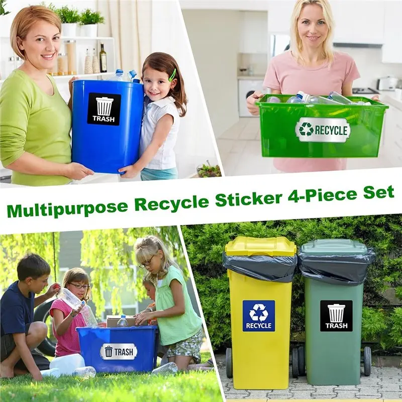 【OFF-SHELF】4-Piece Set Self Adhesive Recycling Stickers Recycle Stickers For Trash Bins For Trash Cans Waste Signs
