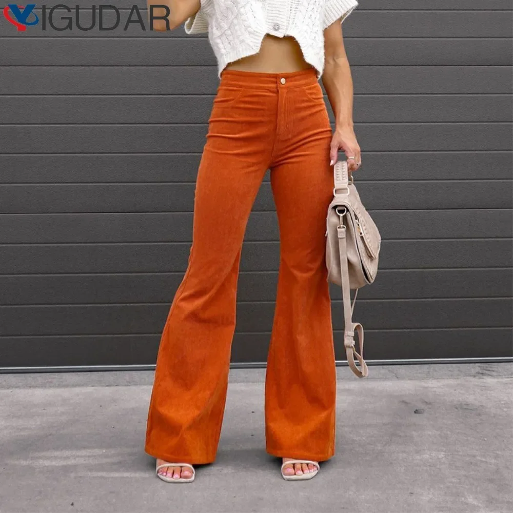 Corduroy Pants For Women Autumn Winter Clothes Simple Solid Micro Flare Trousers 6 Color Available Ladies Fashion Bottoms Pants