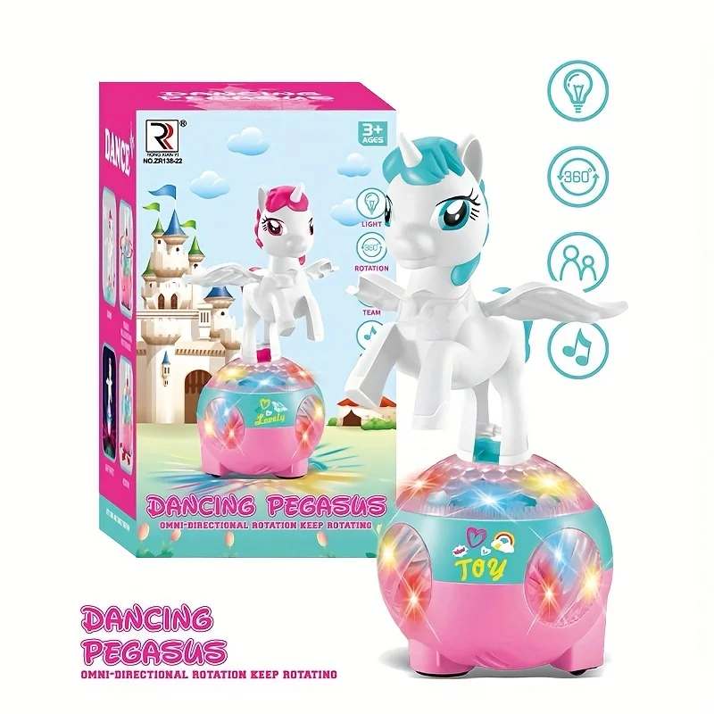 Giocattolo con unicorno danzante, giocattolo musicale leggero rotante, regalo di compleanno per bambini, giocattolo per ragazze dai 3 anni in su