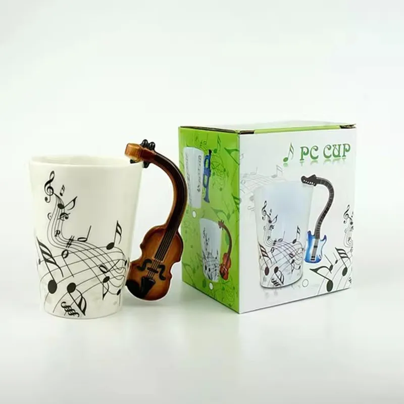 

250ml Creative Music Ceramic Mug Guitar Violin Style Cute Coffee Tea Milk Stave Mug And Cup with Handle Novelty Gift